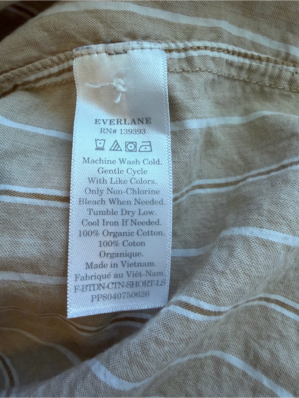 Everlane Cropped Button-Down Shirt Size Small Oversized Stripe Tan White - Picture 8 of 9